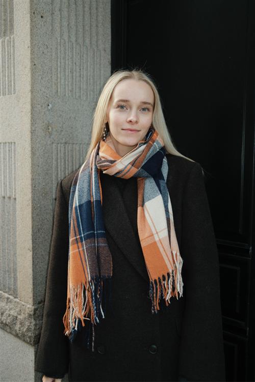 Tørklæde - Navy / Orange - One Size - TeeShoppen