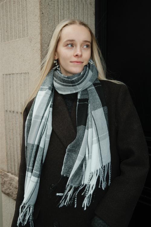 Tørklæde - Sort / Hvid / Grå - One Size - TeeShoppen
