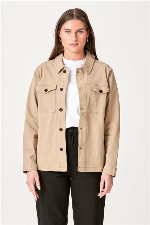 Twill Overshirt - Beige - M - TeeShoppen