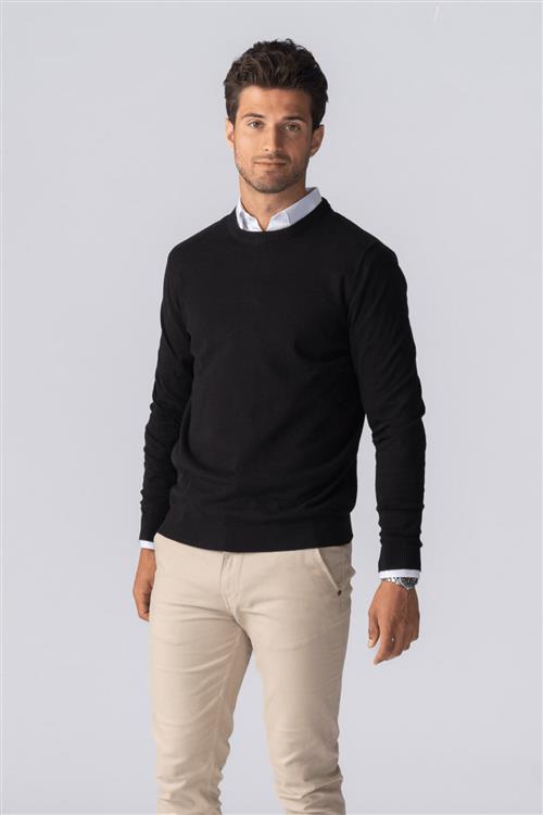 Pullover Rundhals - Sort - Herre - L - TeeShoppen
