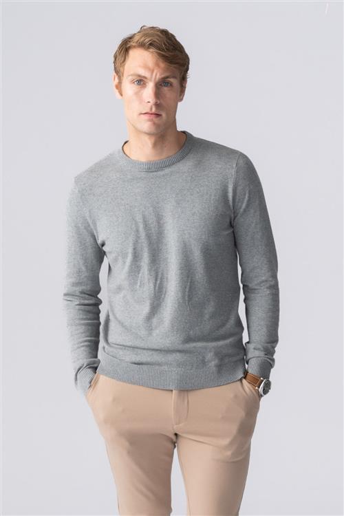 Pullover Rundhals - Grå Melange - Herre - L - TeeShoppen