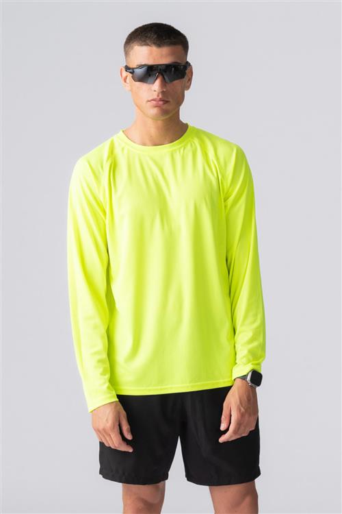 Langærmet Trænings T-shirt - Neon Gul - Herre - M - TeeShoppen