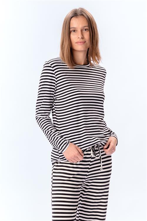 Stribet Langærmet Slim Fit - Sort - S/M - TeeShoppen