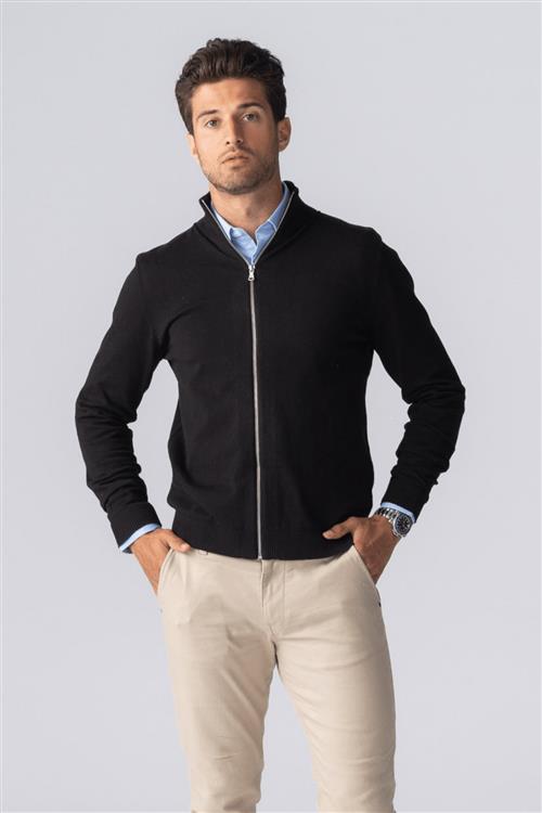 Pullover Zip Cardigan - Sort - Herre - XL - TeeShoppen
