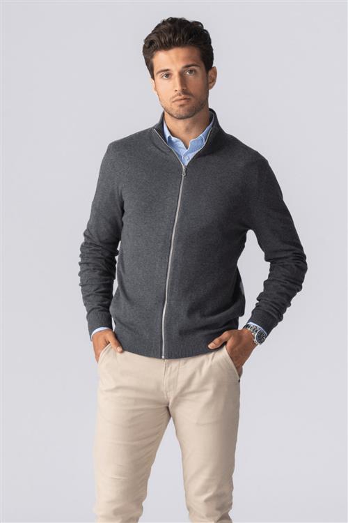 Pullover Zip Cardigan - Charcoal Melange - Herre - M - TeeShoppen