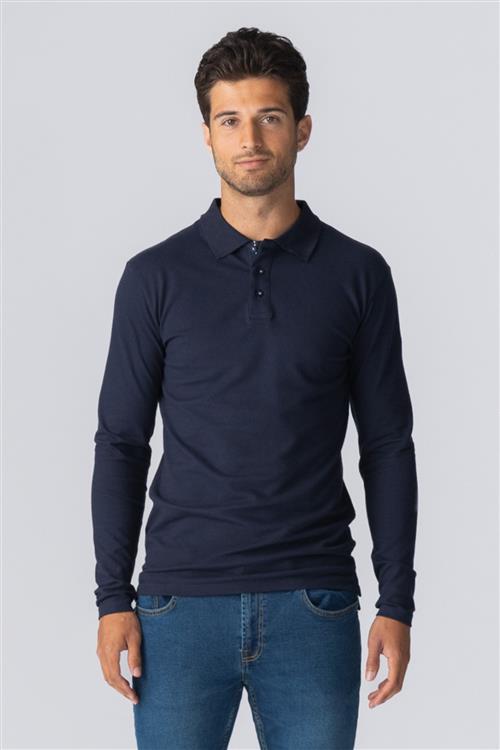 Muscle Langærmet Polo Shirt - Navy - Herre - 3XL - TeeShoppen