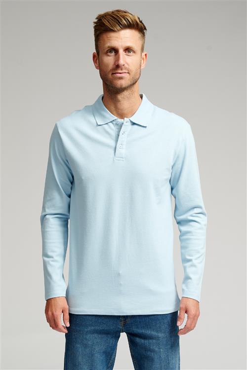 Muscle Langærmet Polo Shirt - Lyseblå - Herre - 2XL - TeeShoppen