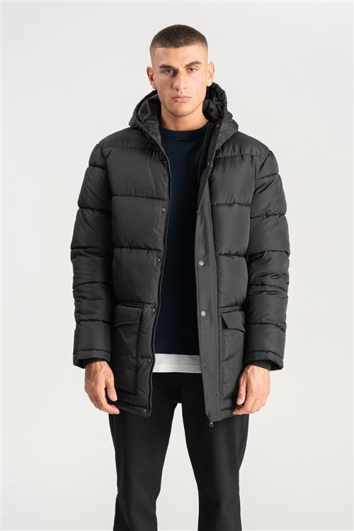 Lang Puffer Jakke - Sort - Herre - 2XL - TeeShoppen