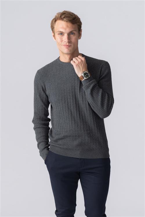 Pullover Kabel Strik - Charcoal Melange - Herre - 3XL - TeeShoppen