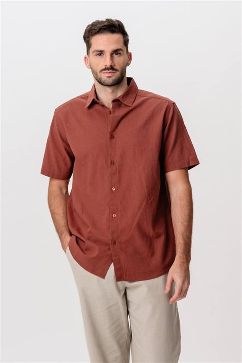 Kortærmet Hørskjorte - Terracotta - 2XL - TeeShoppen
