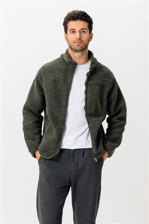 Fleece Jakke - Mørk Olive - 2XL - TeeShoppen
