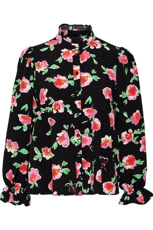 Lia Bluse - Blomstret Sort - S - Vero Moda