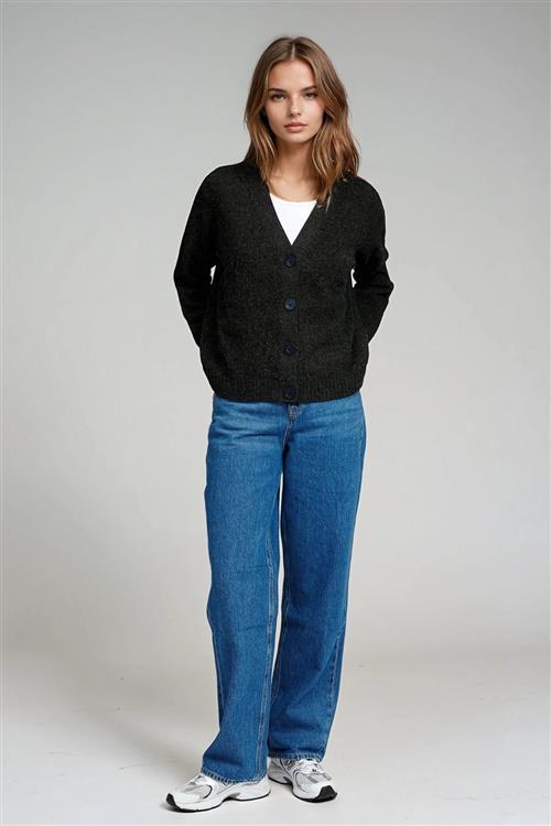 Strikket Cardigan - Mørkegrå Meleret - Dame - M - TeeShoppen