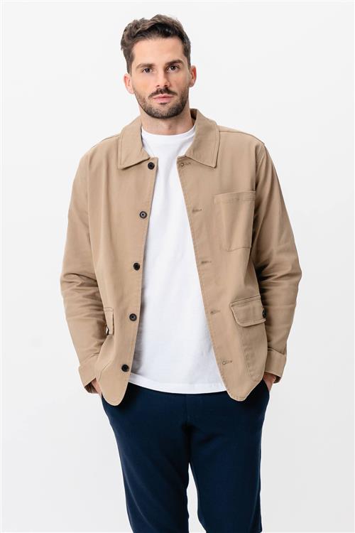Twill Skjorte Jakke - Mørk Sand - L - TeeShoppen