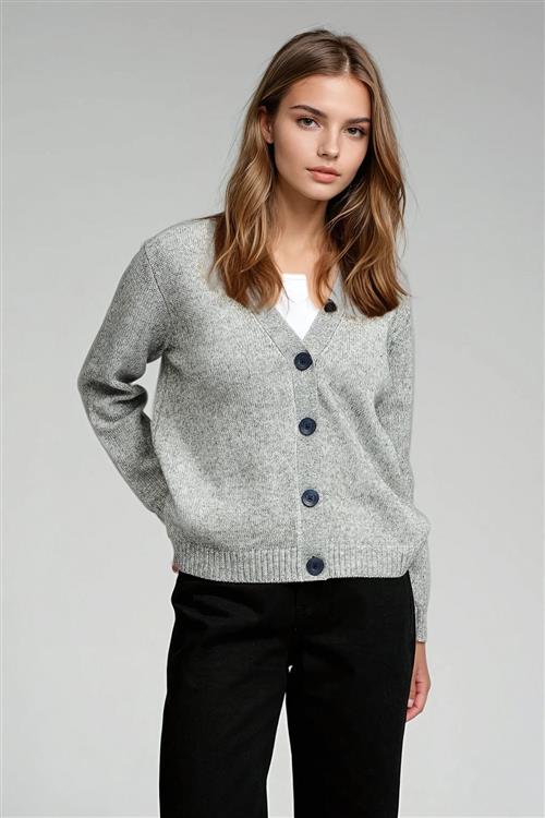 Strikket Cardigan - Lysegrå Meleret - Dame - S - TeeShoppen