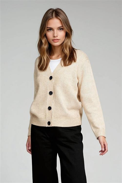Strikket Cardigan - Beige - Dame - L - TeeShoppen