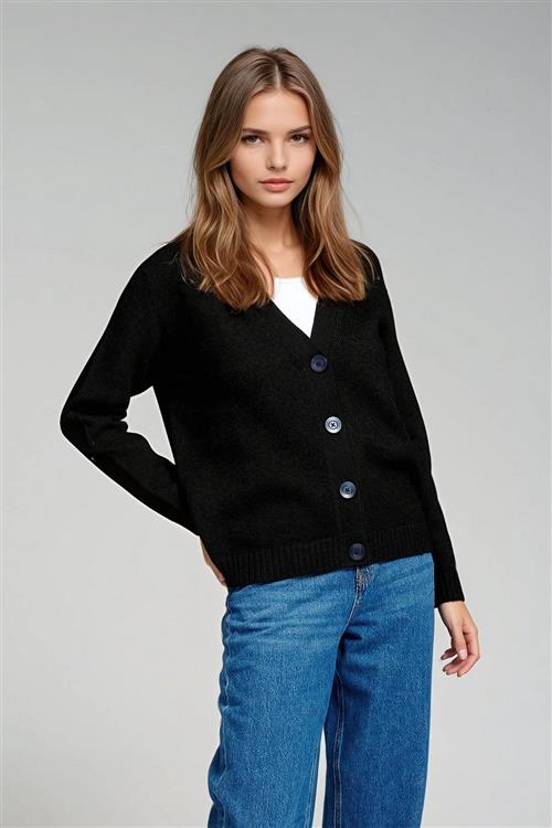 Strikket Cardigan - Sort - Dame - S - TeeShoppen