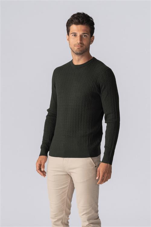 Pullover Kabel Strik - Army - Herre - XL - TeeShoppen