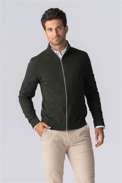 Pullover Zip Cardigan - Army - Herre - 2XL - TeeShoppen