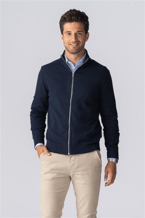 Pullover Zip Cardigan - Navy - Herre - XL - TeeShoppen