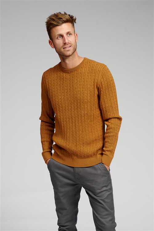 Cable Knit Crewneck - Lysebrun - Herre - XL - TeeShoppen