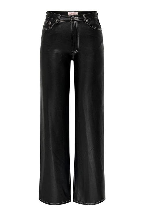 Juicy Wide Faux Leather Bukser - Sort - XL/32 - ONLY