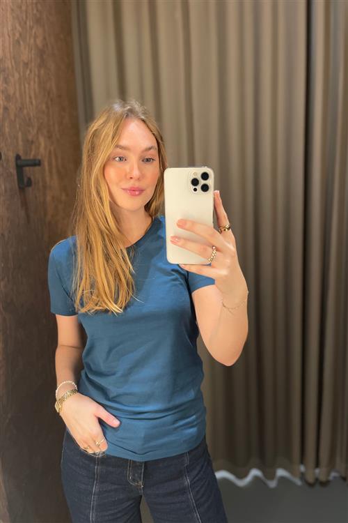 Fitted t-shirt - Petroleum blå - Dame - S - TeeShoppen