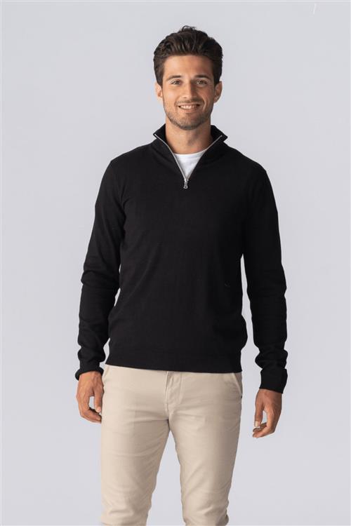 Pullover Half Zip - Sort - Herre - M - TeeShoppen
