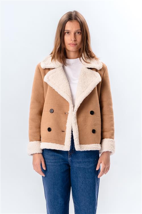 Shearling Kort Frakke - Beige - L - TeeShoppen