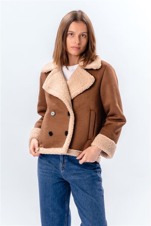 Shearling Kort Frakke - Brun - L - TeeShoppen
