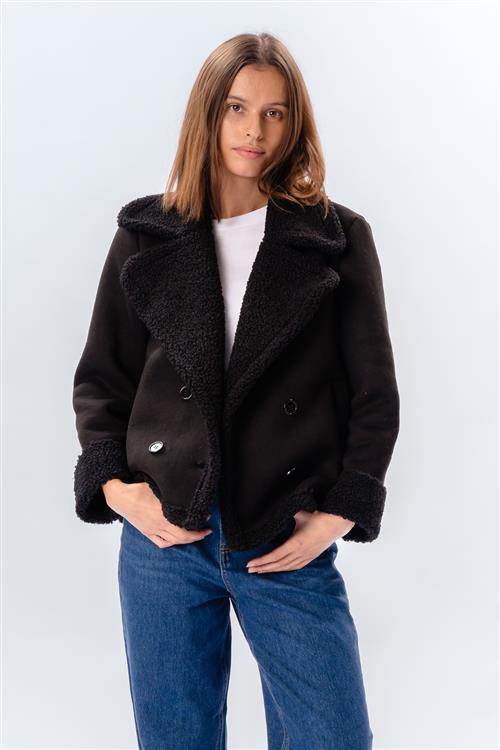 Shearling Kort Frakke - Sort - M - TeeShoppen