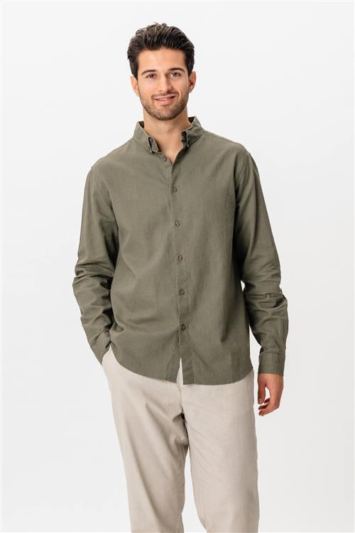Hørskjorte - Army - XL - TeeShoppen