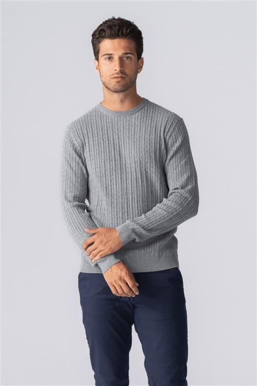 Pullover Kabel Strik - Grå Melange - Herre - 2XL - TeeShoppen
