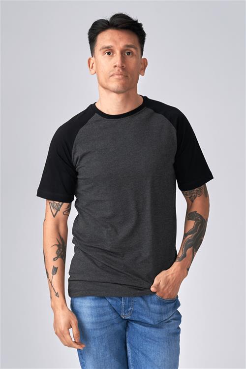 Basic raglan T-shirt - Sort-Mørke Grå - Herre - 2XL - TeeShoppen