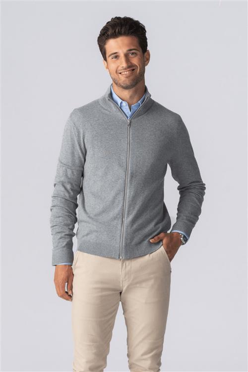 Pullover Zip Cardigan - Grå Melange - Herre - XL - TeeShoppen