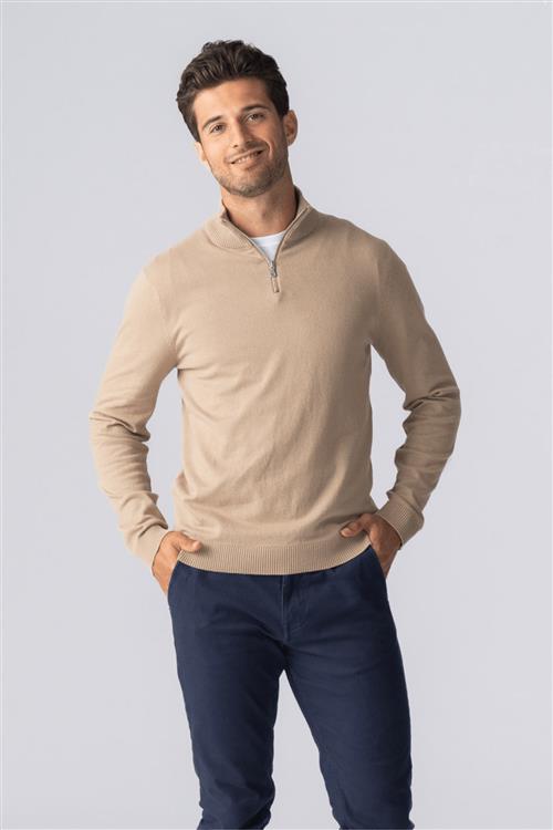 Pullover Half Zip - Sand - Herre - 2XL - TeeShoppen