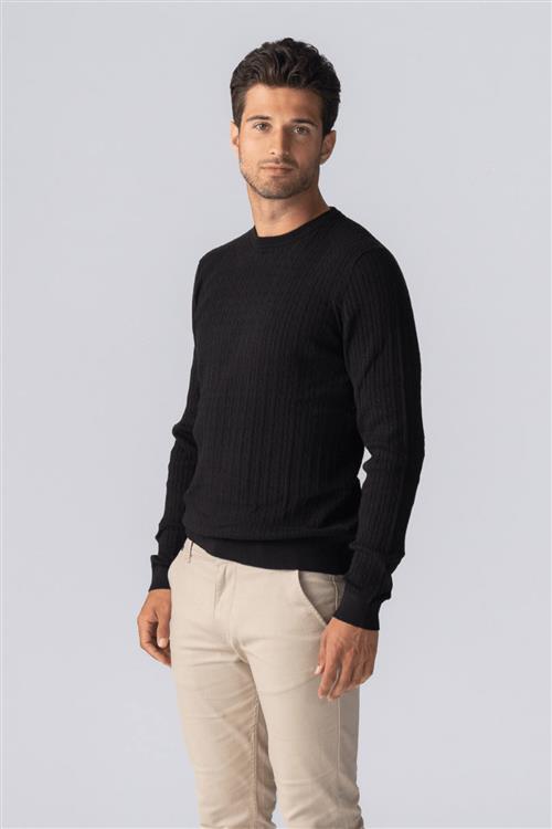 Pullover Kabel Strik - Sort - Herre - M - TeeShoppen