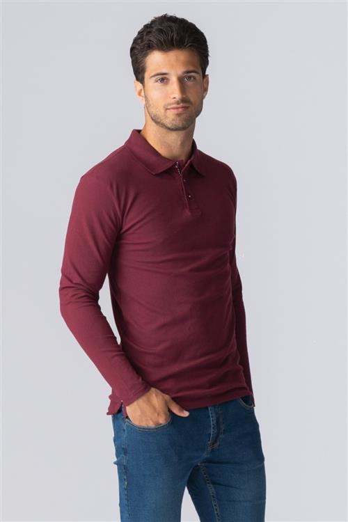 Muscle langærmet Polo Shirt - Bordeaux Rød - Herre - L - TeeShoppen