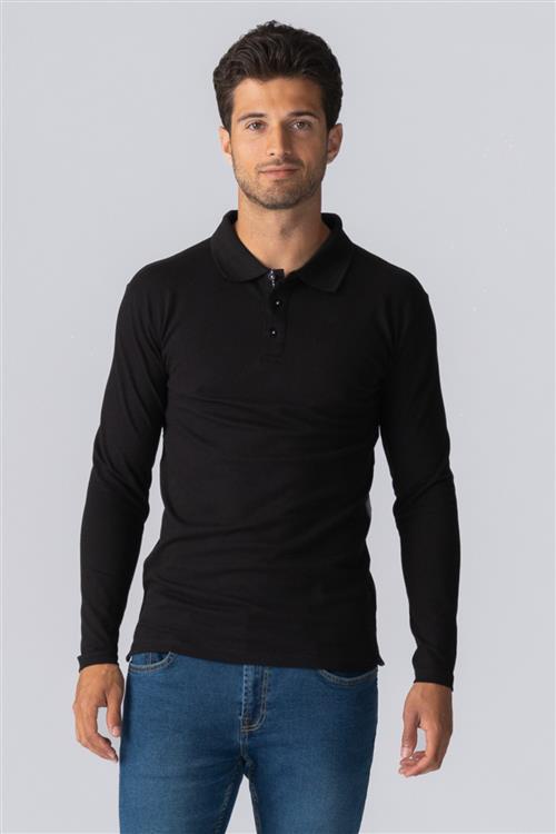 Muscle langærmet Polo Shirt - Sort - Herre - XL - TeeShoppen