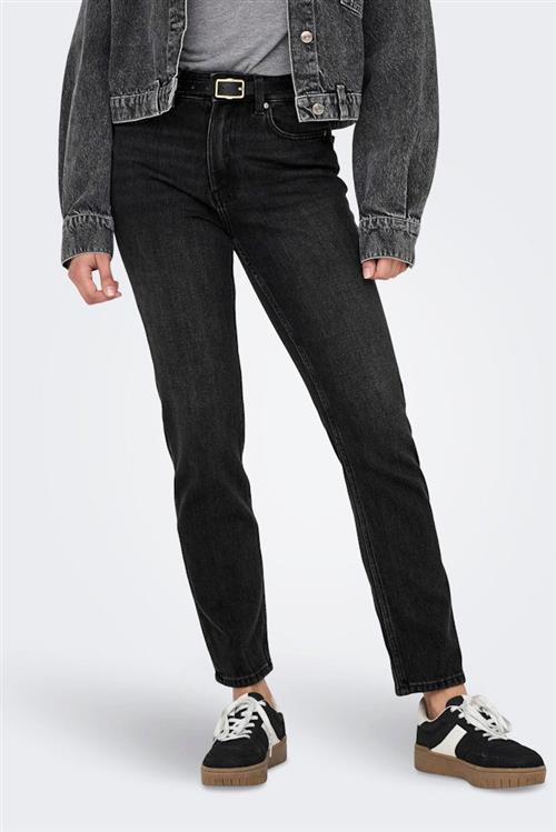 Emily High Waist Jeans - Sort Denim - Dame - 27/32 - ONLY
