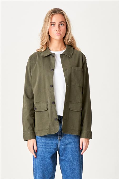 Twill Shacket - Dark Olive - L - TeeShoppen