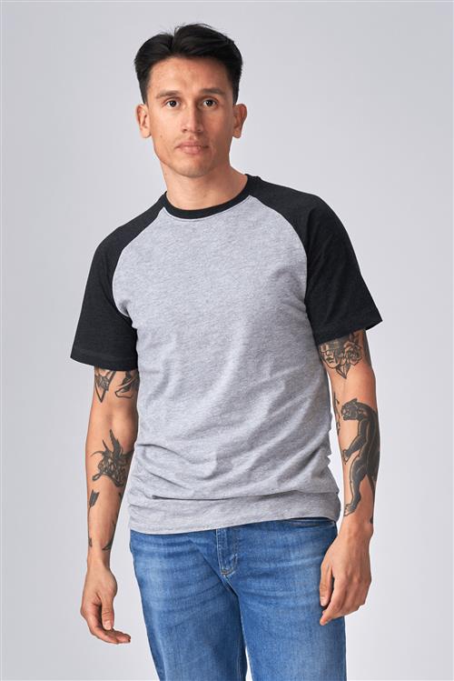 Basic raglan T-shirt - Sort-Lyse Grå - Herre - XL - TeeShoppen