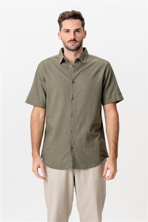 Kortærmet Hørskjorte - Army - XL - TeeShoppen