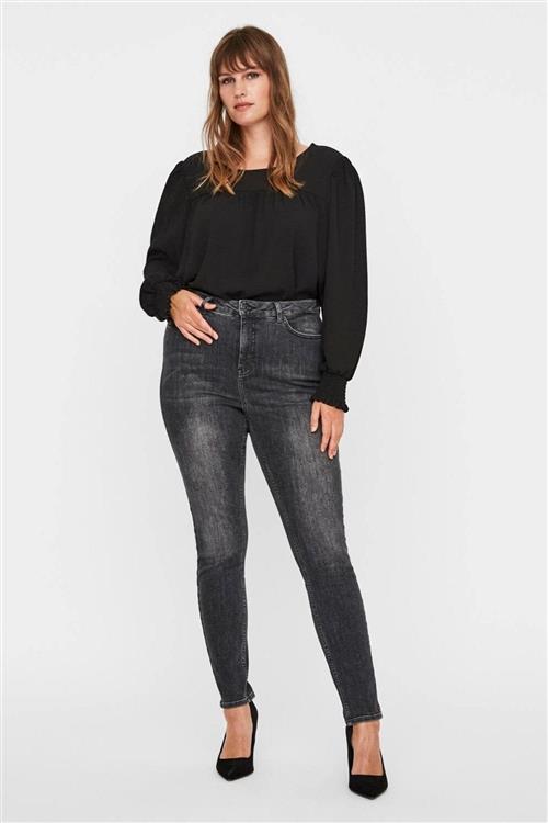 Lora Jeans high waisted (Curve) - Sort-grå denim - Dame - 46 - Vero Moda Curve