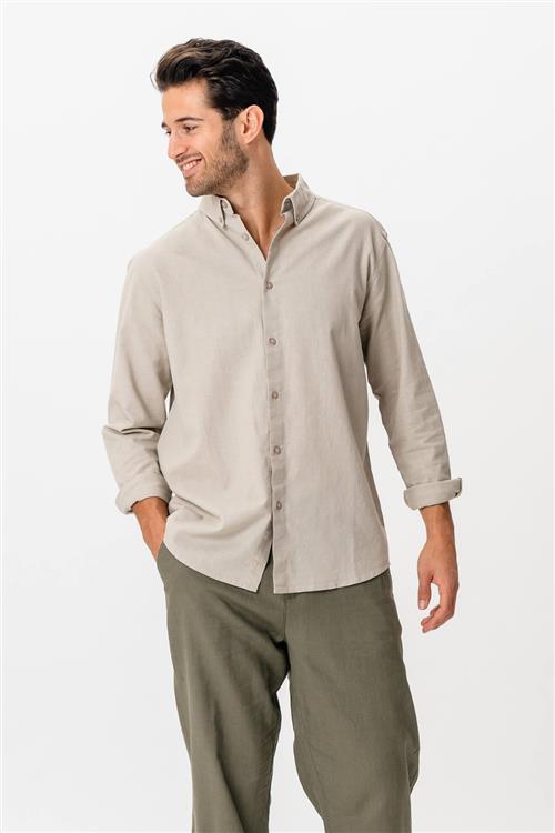 Hørskjorte - Sand - 2XL - TeeShoppen
