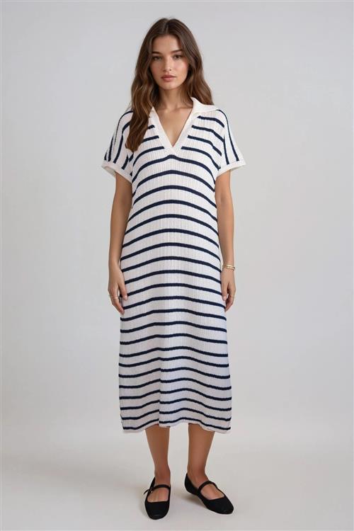 Victoria Kjole - Hvid/Navy - L/XL - TeeShoppen