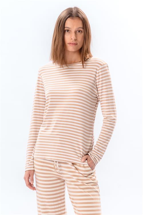Stribet Langærmet Slim Fit - Beige - S/M - TeeShoppen