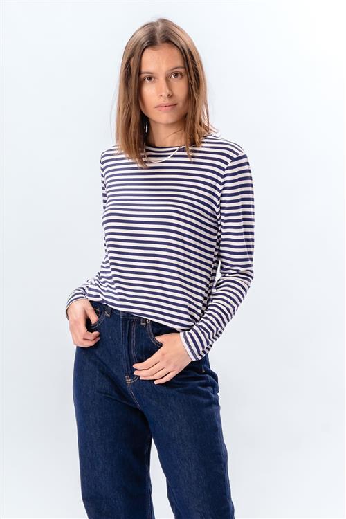Stribet Langærmet Slim Fit - Blå - L/XL - TeeShoppen