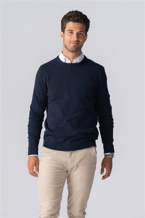 Pullover Rundhals - Navy - Herre - L - TeeShoppen