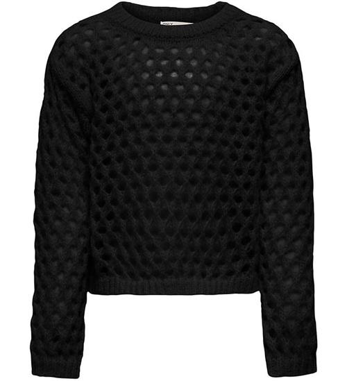 Kids Only Bluse - Cropped - KogBillie - Strik - Sort m. Hulmønst